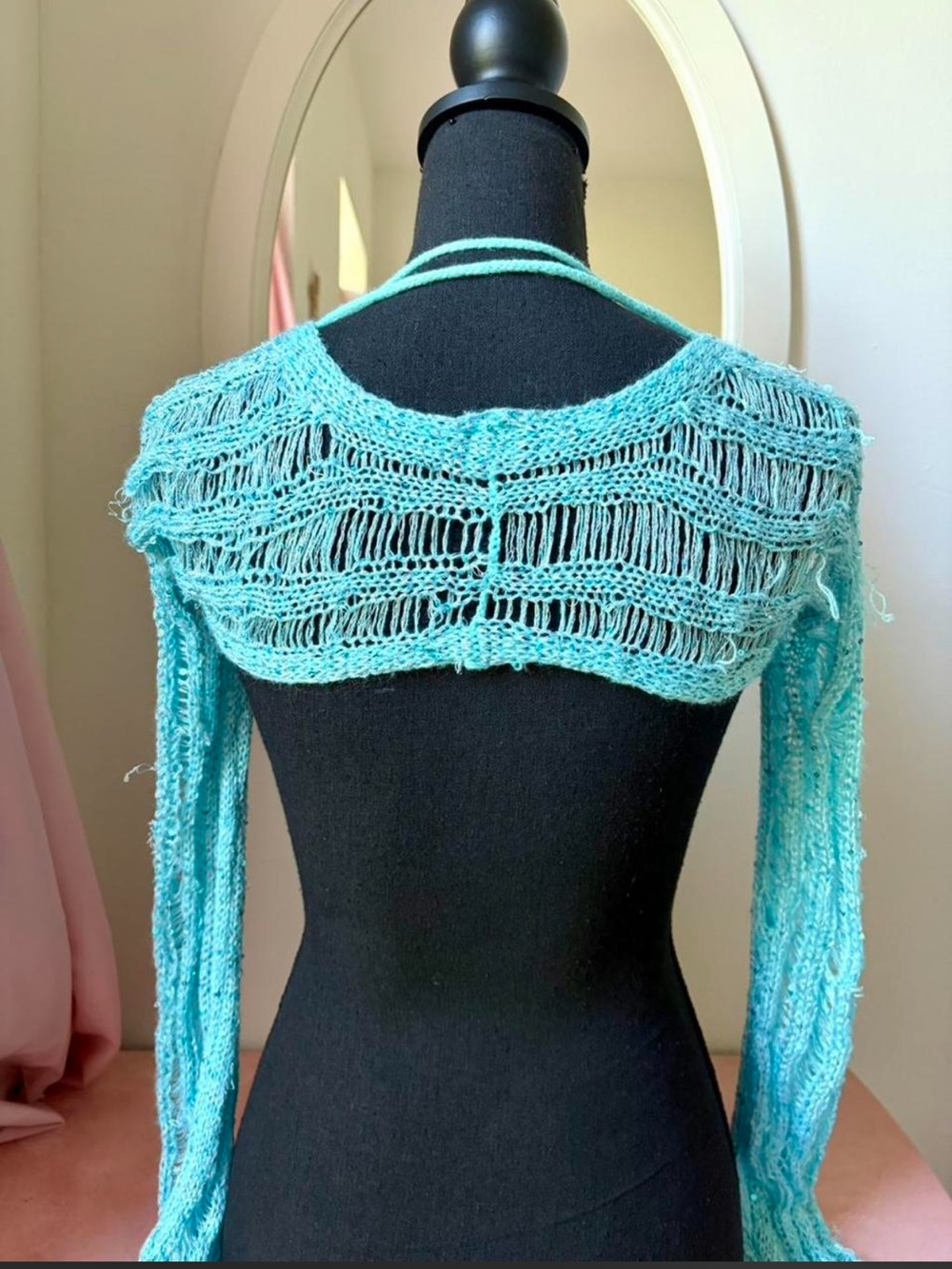 Aqua Open-Knit Shrug Bolero